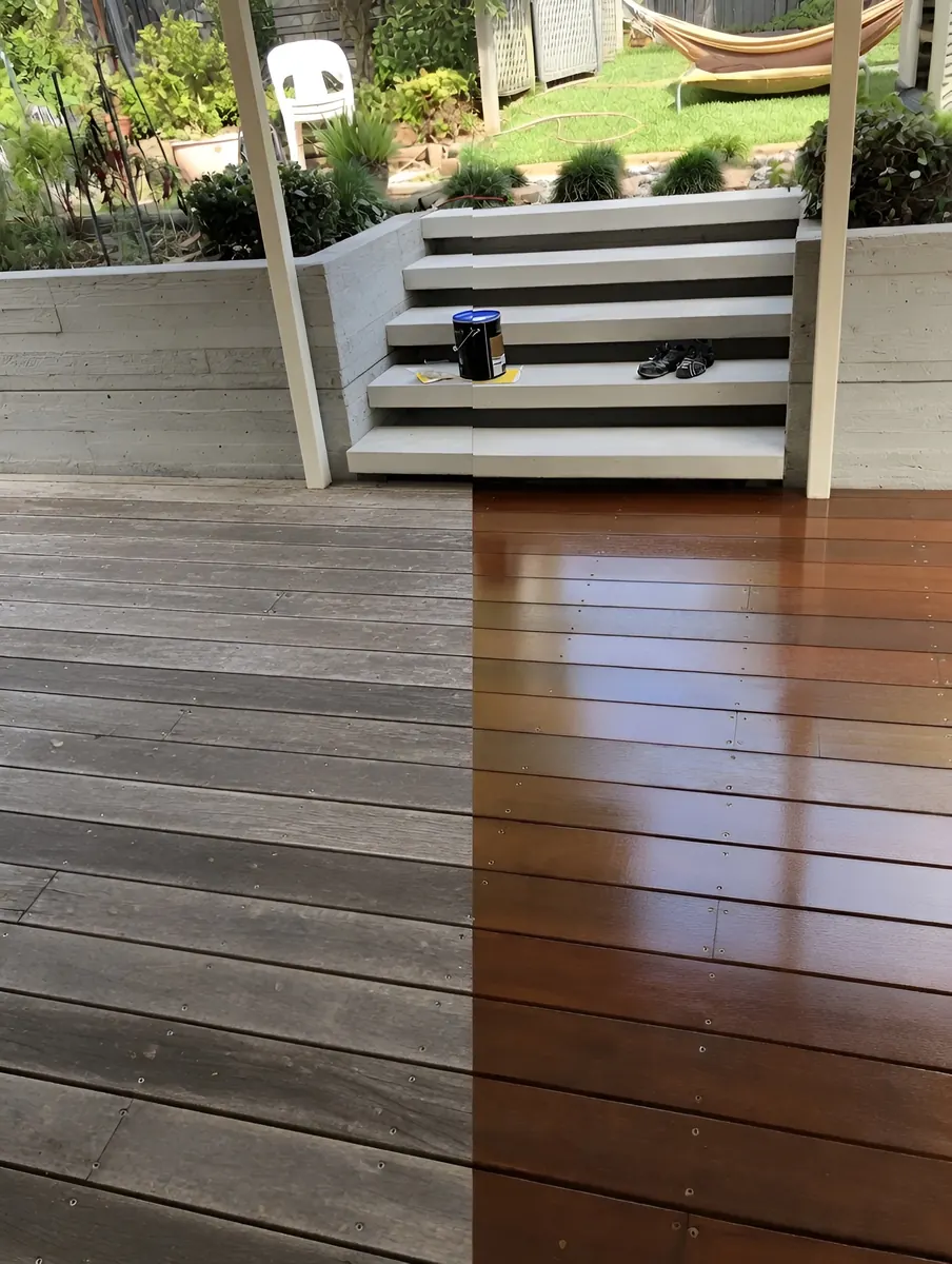 Deck painting before and after split Hawkes Bay